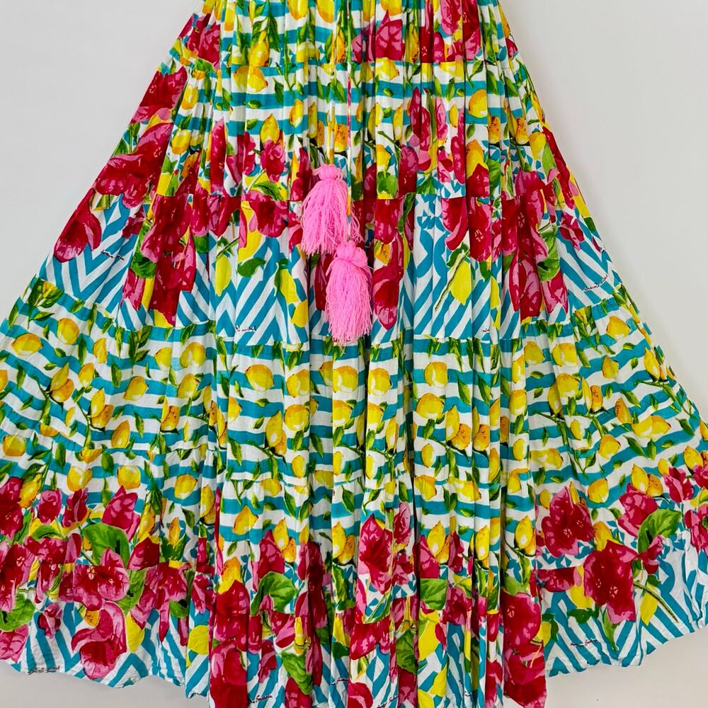 Antica Sartoria Lemon Floral Print Maxi Dress Sleeveless Tiered OS - Picture 5 of 12